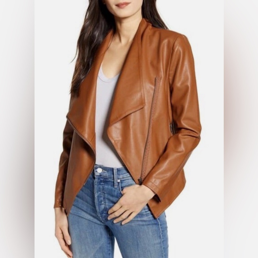 BB Dakota By Steve Madden Brown Gabrielle Asymmetrical Faux Leather Jacket XXS - Picture 1 of 12